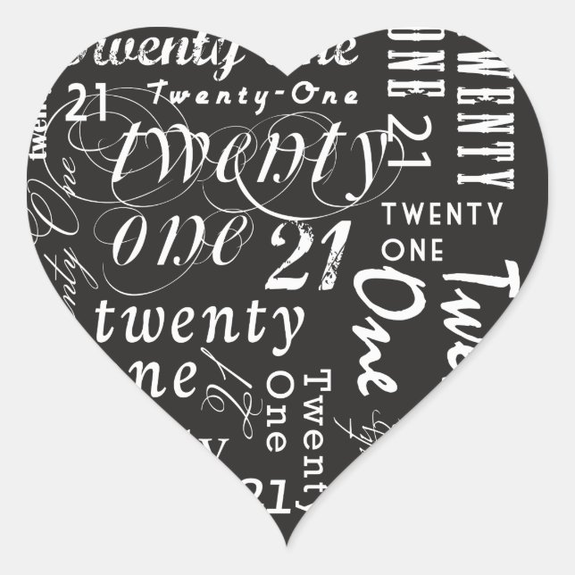 Twenty One Birthday Heart Sticker (Front)