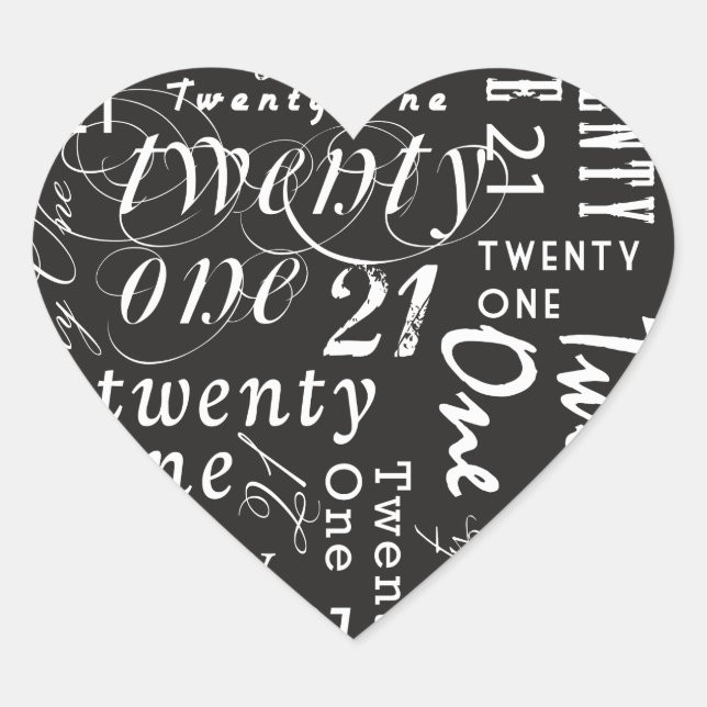 Twenty One Birthday Heart Sticker (Front)