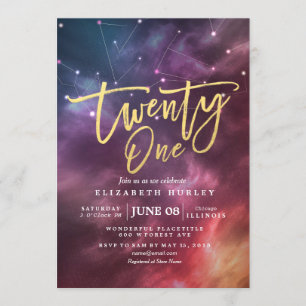 Twenty One Birthday Party Galaxy Constellations Invitation