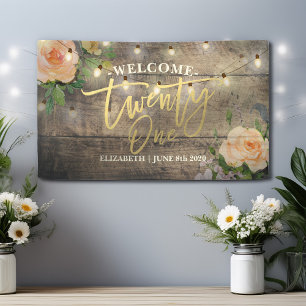 Twenty One Birthday Party Wood Flower String Light Banner