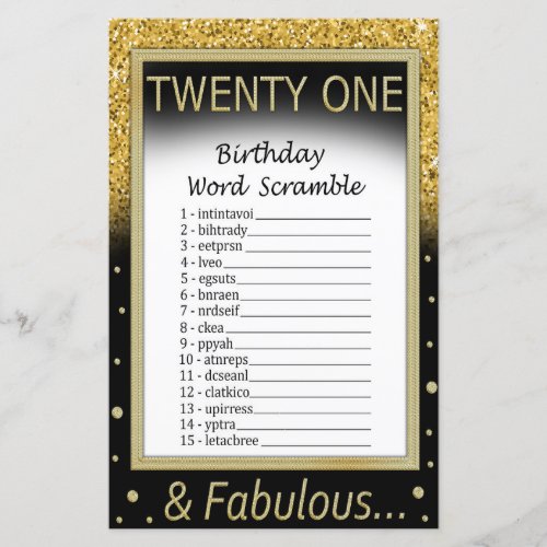 Twenty One Birthday Word Scramble Game