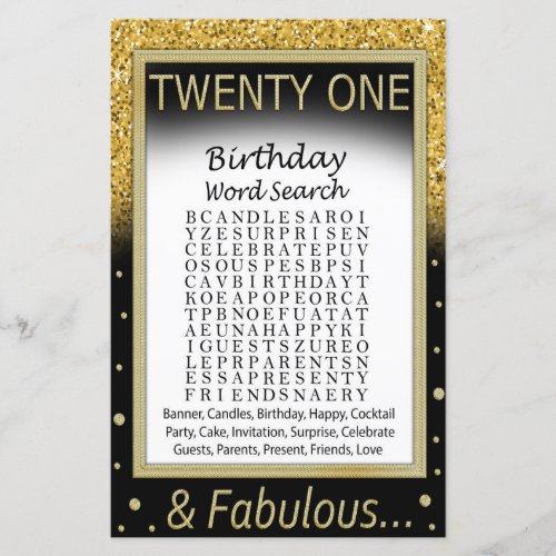 Twenty One Birthday Word Search Game