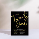 Twenty one | Black & Gold Chic 21st Birthday Party Invitation<br><div class="desc">Celebrate your special day with this simple stylish 21st birthday party invitation. This design features a chic gold brush script with a clean layout in black & white color combo. More designs available at my shop BaraBomDesign.</div>