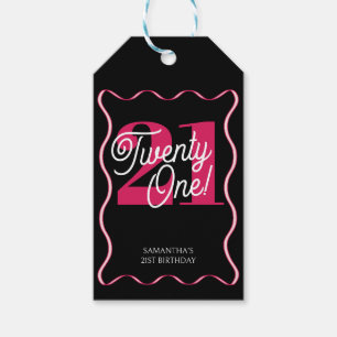 Twenty One Black Pink Minimalist 21st Birthday Gift Tags