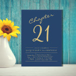 Twenty One Blue Gold 21st Birthday Party Invitation<br><div class="desc">Celebrate your 21st birthday in style with our personalized blue and gold script 21st birthday party invitation. Featuring a beautiful font and an elegant design, this invitation will make your party stand out. Our invitations make it easy to personalize and send out your invites so that you can start the...</div>