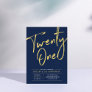 Twenty one | Blue & Gold Chic 21st Birthday Party Invitation