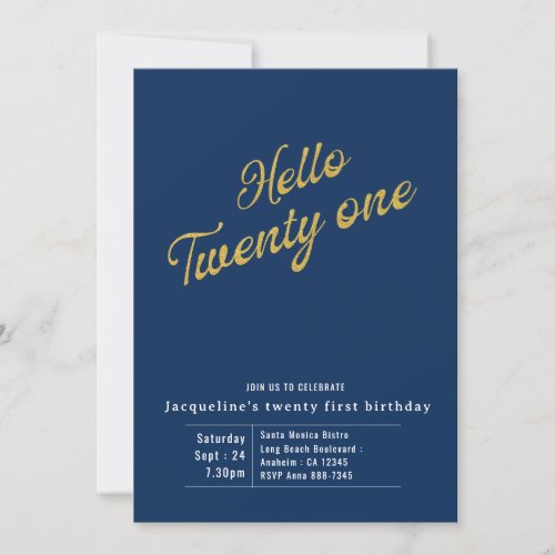Twenty One Blue Gold Modern 21st Birthday