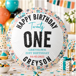 Twenty one Colorful Geometric 21st Birthday Balloon