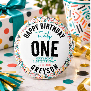 Twenty one Colorful Geometric 21st Birthday Button