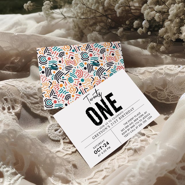 Twenty one | Colorful Geometric 21st Birthday  Invitation (Creator Uploaded)