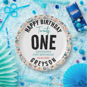 Twenty one Colorful Geometric 21st Birthday Paper Plates