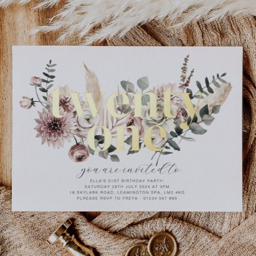 Twenty One Florals _ 21st Birthday _ Gold Foil Invitation