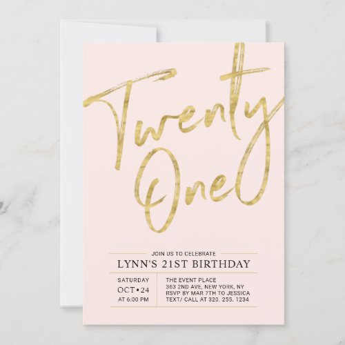Twenty one  Gold 21st Birthday Party Invitation