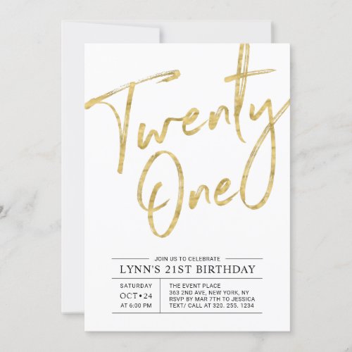 Twenty one  Gold 21st Birthday Party Invitation