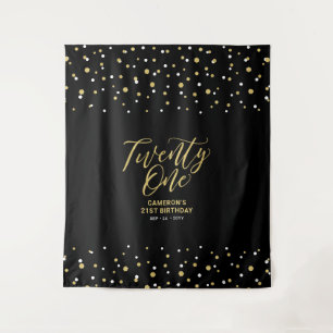 Twenty One   Gold & Black Birthday Party Backdrop