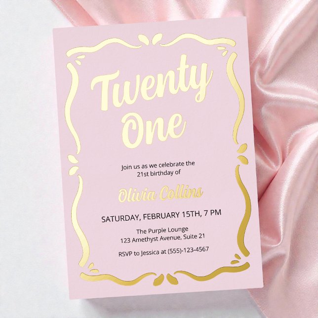 Twenty One Gold Script Blush Pink 21st Birthday Foil Invitation (Twenty One Gold Script Blush Pink 21st Birthday Foil Invitation)