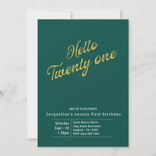 Twenty One Green Gold Modern 21st Birthday