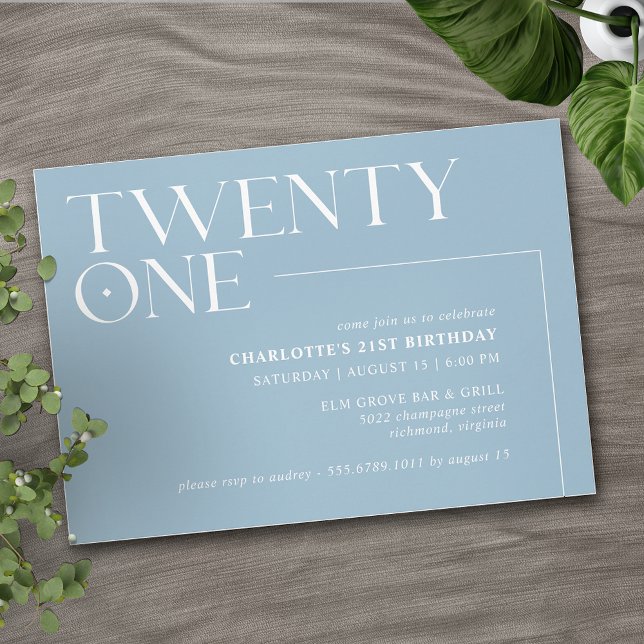 Twenty One | Light Blue Simple Airy 21st Birthday Invitation (Creator Uploaded)