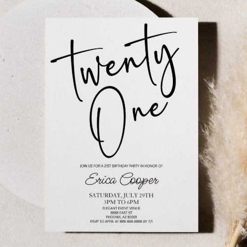 Twenty One Minimal Elegant 21st Birthday Party Invitation