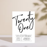 Twenty one | Modern 21st Birthday Party Invitation<br><div class="desc">Celebrate your special day with this simple stylish 21st birthday party invitation. This design features chic brush script with a clean layout in black & white color combo. More designs available at my shop BaraBomDesign.</div>