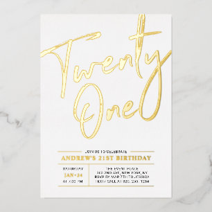 Twenty One Modern Gold 21st Birthday Party Foil Invitation