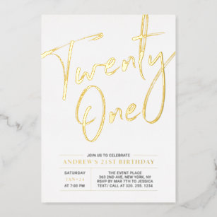 Twenty One Modern Gold 21st Birthday Party Foil Invitation