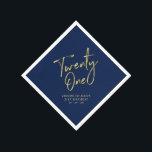 Twenty One | Modern Navy Blue 21st Birthday Party Napkins<br><div class="desc">This custom paper napkin will add stylish detail to your 21st birthday celebration. This design features simple chic gold lettering "Twenty One" with custom text on a navy blue background. Matching invitations and party supplies are available in my shop BaraBomDesign.</div>
