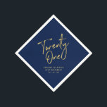 Twenty One | Modern Navy Blue 21st Birthday Party Napkins<br><div class="desc">This custom paper napkin will add stylish detail to your 21st birthday celebration. This design features simple chic gold lettering "Twenty One" with custom text on a navy blue background. Matching invitations and party supplies are available in my shop BaraBomDesign.</div>