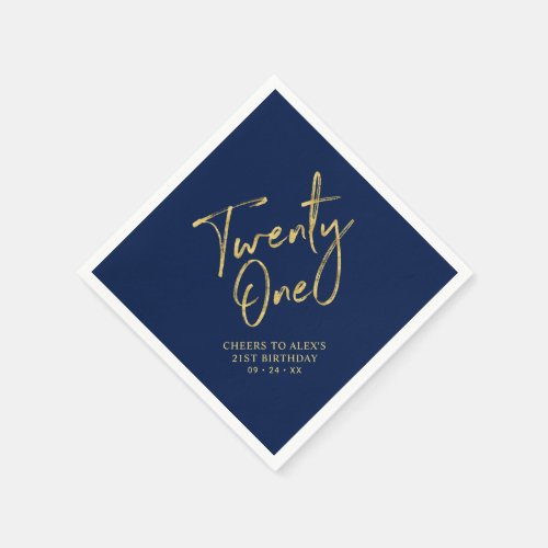 Twenty One  Modern Navy Blue 21st Birthday Party Napkins