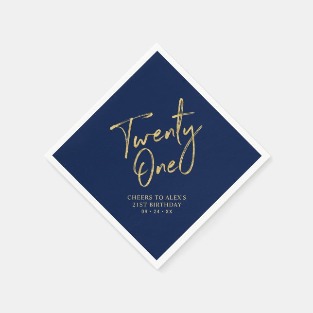 Twenty One | Modern Navy Blue 21st Birthday Party Napkins (Corner)