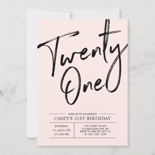 Twenty one  Modern Pink 21st Birthday Party Invitation