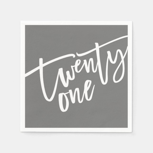 TWENTY-ONE modern script white editable color 21st Napkins (Front)