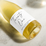 Twenty one. Modern simple script 21st Birthday Sparkling Wine Label<br><div class="desc">Black and white modern minimalist simple script "Twenty one" Sparkling Wine Label for 21st Birthday party.</div>