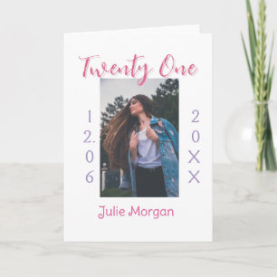 twenty one photo birthday pink purple girl boy nam card
