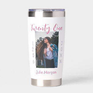 twenty one photo birthday pink purple girl boy nam insulated tumbler