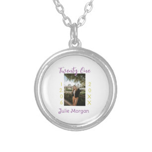 twenty one photo birthday pink purple girl boy nam silver plated necklace