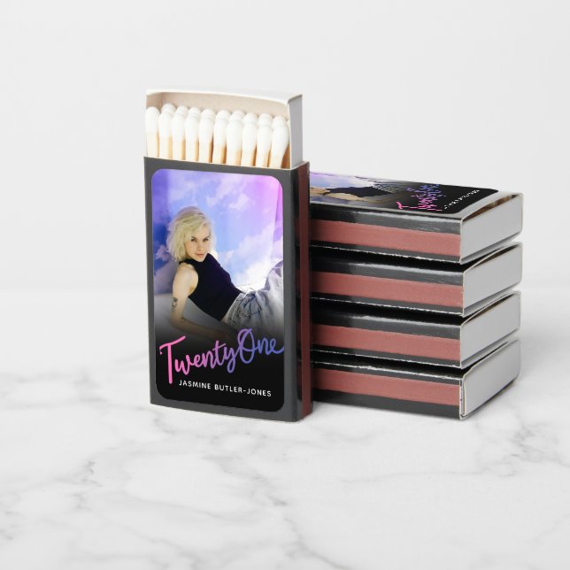 Twenty one photo black pink purple 21st Birthday  Matchboxes (Stacked)