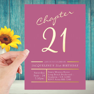Twenty One Pink Gold 21st Birthday Party Gold Foil Invitation