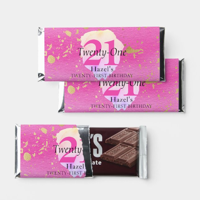 Twenty One Pretty Rose Pink Pretty Birthday Party Hershey Bar Favors (Front)