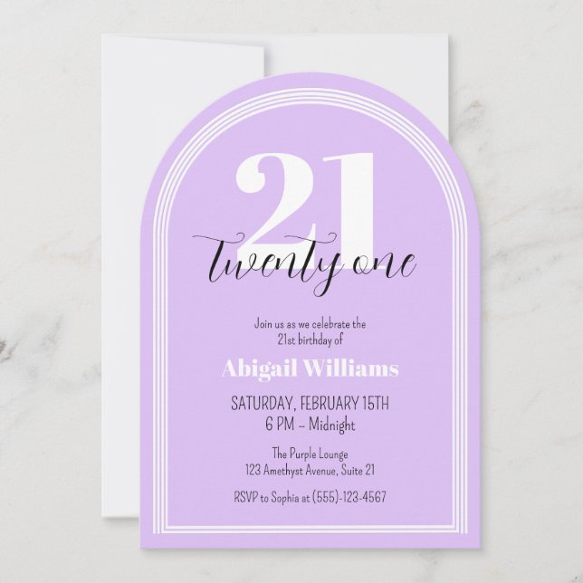 Twenty One Purple Black Arch Chic 21st Birthday Invitation (Front)