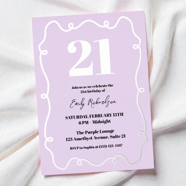 Twenty One Purple Elegant Chic 21st Birthday Party Foil Invitation (Twenty One Purple Elegant Chic 21st Birthday Party Foil Invitation)