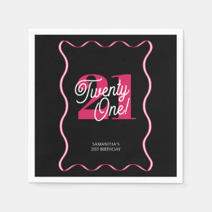 Twenty One Retro Wavy Minimalist 21st Birthday Napkins