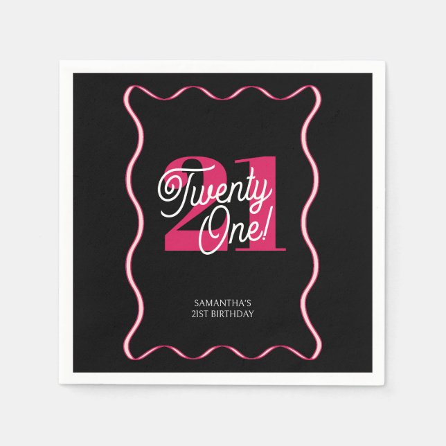 Twenty One Retro Wavy Minimalist 21st Birthday Napkins (Front)