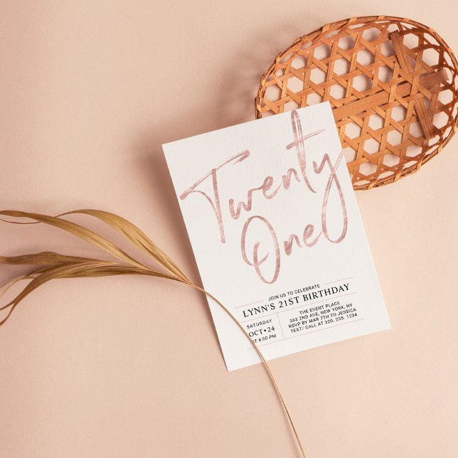 Twenty one | Rose Gold 21st Birthday Party Invitation (Creator Uploaded)