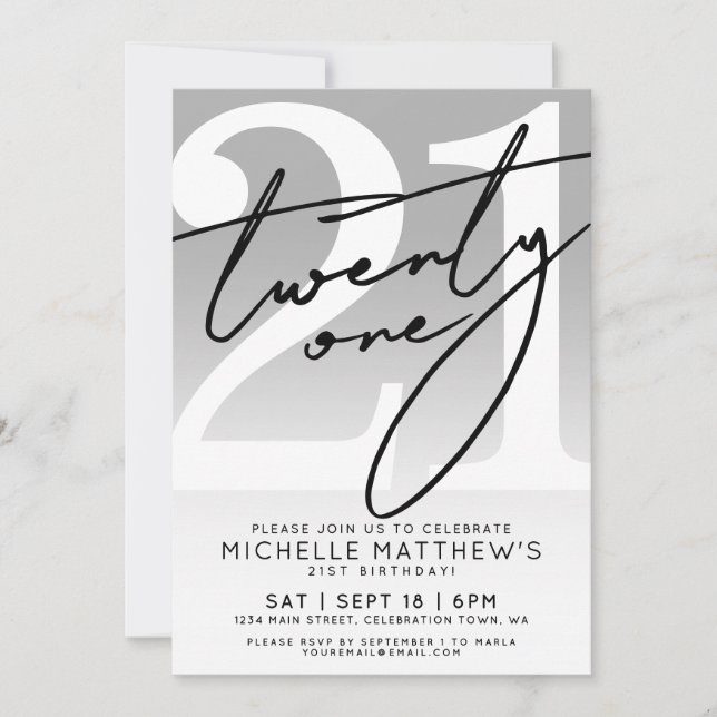 Twenty One Simple Script 21st Birthday Invitation (Front)