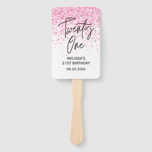 Twenty One Sparkling Hot Pink Glitter Birthday Hand Fan (Front)