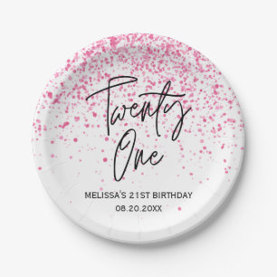 Twenty One Sparkling Hot Pink Glitter Birthday Paper Plates