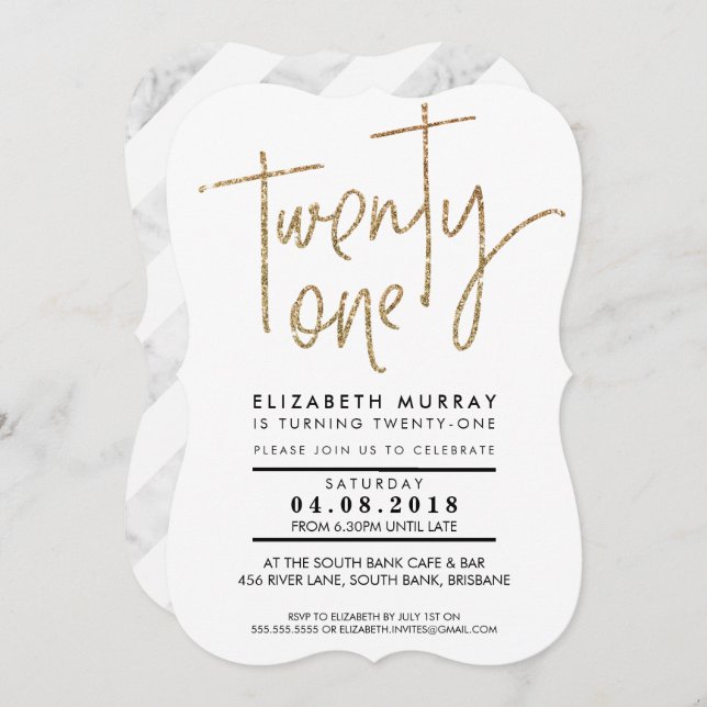 TWENTY ONE TYPE simple gold glitter 21st INVITE (Front/Back)