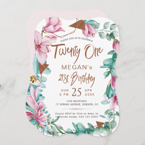 Twenty One watercolor floral 21st birthday party Invitation