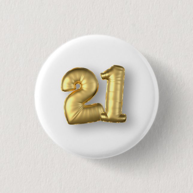 Twenty One Years Gold Mylar Balloons Button (Front)